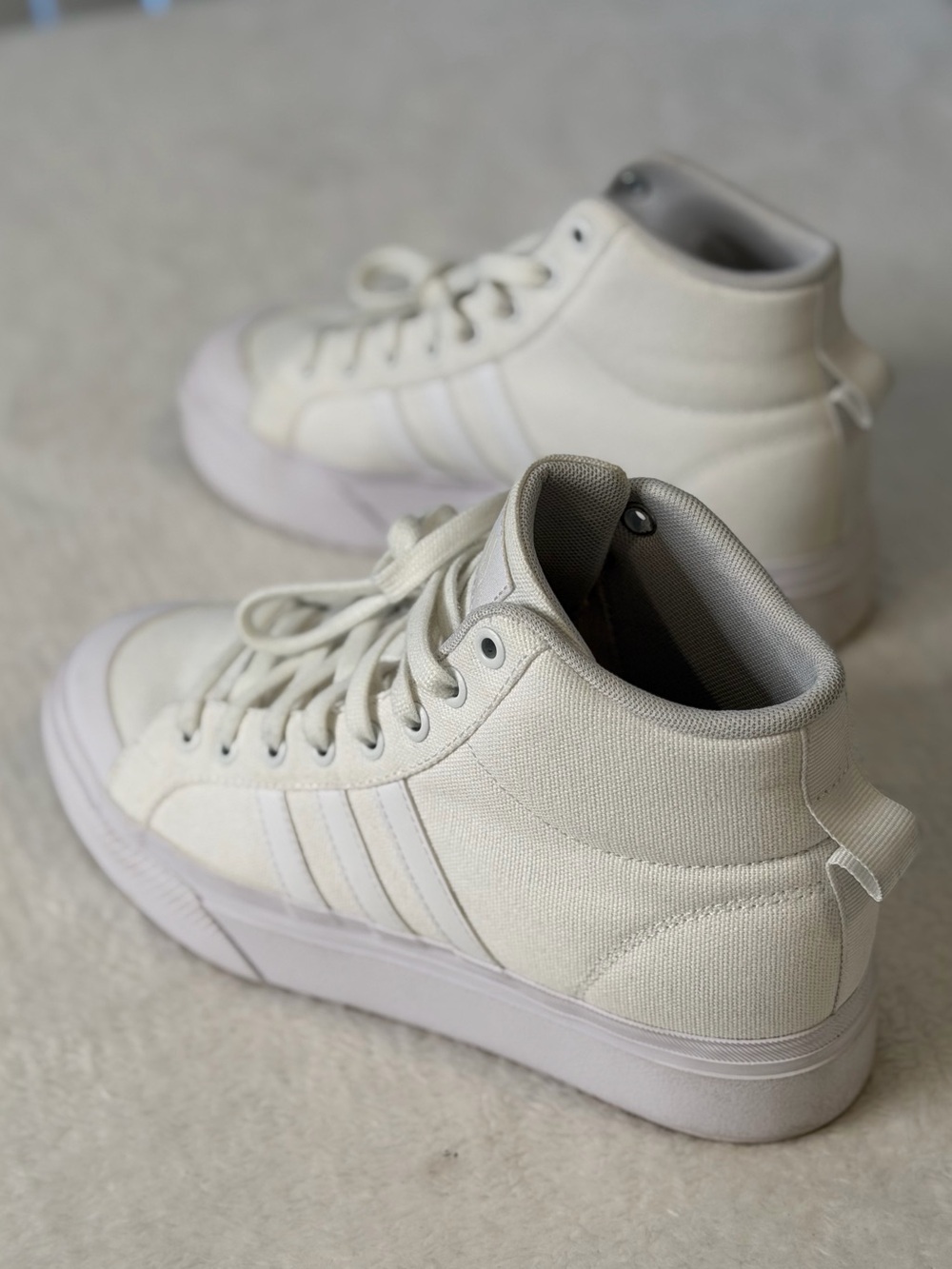 Adidas White & Cream High-Top Canvas Sneakers